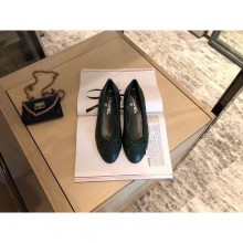 Chanel Lambskin Classic Bow Ballerinas Flats Quilting Dark Green CE03165