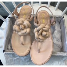 Chanel Lambskin Classic Camellia Thong Sandals Nude 2020 Collection CE02304
