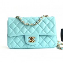 Chanel Lambskin Classic Flap Bag A01116 Light Blue With Gold Hardware CE04127