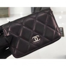 Chanel Lambskin Classic Zipped Card Holder A69271 Black/Silver CE00904