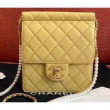 Chanel Lambskin with Imitation Pearls Mini Flap Bag AS0580 Yellow 2019 CE01344