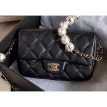 Chanel Logo Chain Pearl Small Flap Bag AS1436 Black 2020 CE04059