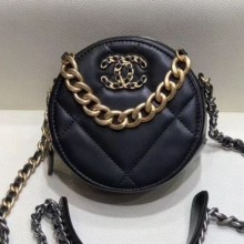 Chanel Maxi-Quilted Lambskin Round Clutch with Chain Black 2019 Collection CE01579