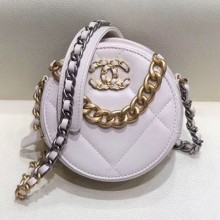 Chanel Maxi-Quilted Lambskin Round Clutch with Chain White 2019 Collection CE02617