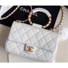 Chanel Medium Flap Bag with Circle Handle AS1358 White 2020 CE03575