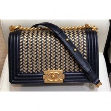 Chanel Metallic Boy Medium Flap Bag Black/Gold 2019 CE00704