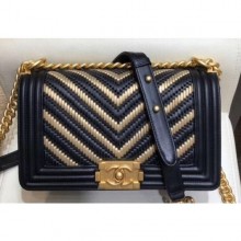 Chanel Metallic Boy Medium Flap Bag Chevron Black/Gold 2019 CE03108