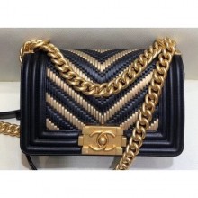 Chanel Metallic Boy Small Flap Bag Chevron Black/Gold 2019 CE01014