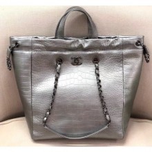 Chanel Metallic Crocodile Embossed Large Shopping Bag AS0801 Gray 2019 CE02620