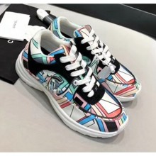 Chanel Multicolor Print Fabric & Calfskin Sneaker Cyan 2020 Collection CE04102