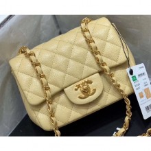 Chanel Original Quality Mini Classic Flap Bag 1115 in Caviar Leather Yellow with Gold Hardware CE00609