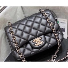 Chanel Original Quality Mini Classic Flap Bag 1115 in Sheepskin Black with Silver Hardware CE03635