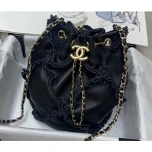 Chanel Patchwork Small Drawstring Bucket Bag AS1613 Black 2020 CE01222