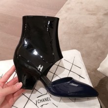 Chanel Patent Calfskin Mary Jane Open Ankle Short Boots G35431 Blue/Black 2020 Collection CE02463