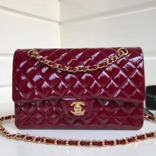 Chanel Patent Calfskin Medium Classic Flap Bag A1112 Burgundy（Gold Hardware） Collection CE01300