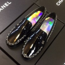 Chanel Patent Calfskin Rainbow Lining Chain Flat Loafers G35631 Black 2020 Collection CE01189