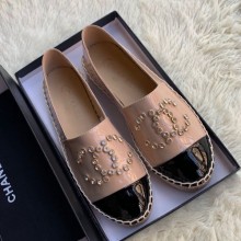 Chanel Patent Leather Crystal CC Espadrilles Nude 2019 Collection CE03598
