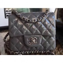 Chanel Patent Leather Mini Classic Flap Bag A1115 Gray CE02003