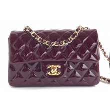 Chanel Patent Leather Small Classic Flap Bag A1116 Burgundy/Gold CE01036