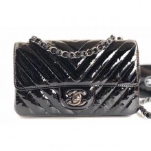 Chanel Patent Leather Small Classic Flap Bag A1116 Chevron Black CE02353