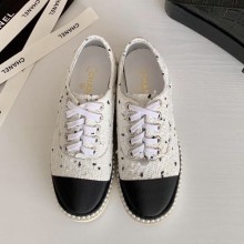 Chanel Pearl Fabric Sneakers White 2020 Collection CE00831