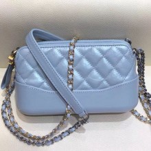 Chanel Pearl Glossy Quilted Vintage Leather Gabrielle Clutch with Chain A94505 Blue 2019 Collection CE03873