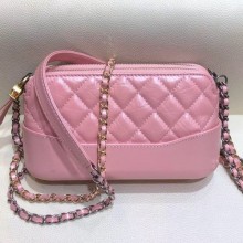 Chanel Pearl Glossy Quilted Vintage Leather Gabrielle Clutch with Chain A94505 Pink 2019 Collection CE02559