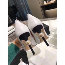 Chanel Pearl Heel 8.5cm Pumps G31983 White 2019 CE03627