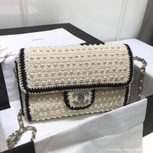 chanel pearl knitwear classic flap bag white CE01146