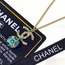 Chanel Pendant Necklace AB0584 Gold/Pearly White/Blue/Crystal 2019 Collection CE04347
