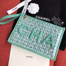 Chanel PVC and Tweed Large Pouch AP0360 Green 2019 Collection CE03864