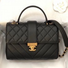 Chanel Quilted and Chevron Calfskin Flap Bag with Top Handle AS0804 Black 2019 Collection CE01235