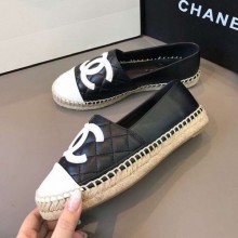 Chanel Quilted Calfskin Flat Espadrilles G29762 Black/White 2020 Collection CE02997