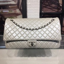Chanel Quilted Calfskin Maxi Classic Flap Boarding Bag A91169 Light Gray 2020 Collection CE04371