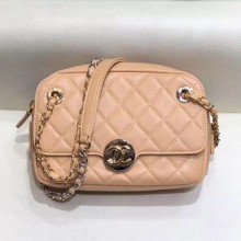 Chanel Quilted Grained Calfskin Round CC Metal Camera Bag AS6066 Apricot 2019 Collection CE00652