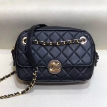 Chanel Quilted Grained Calfskin Round CC Metal Camera Bag AS6066 Black 2019 Collection CE02377