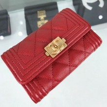 Chanel Quilted Grained Small Flap Boy Wallet A80603 Red/Gold 2019 Collection CE03446