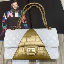 Chanel Quilted Lambskin and Crocodile Embossed Calfskin Medium 2.55 Flap Bag A37586 White 2019 Collection CE03580