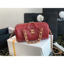 Chanel Quilted Lambskin Bowling Bag with Chain Top Handle Red 2020 Collection CE00542