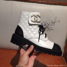 Chanel Quilted Lambskin Chain CC Lace-ups Short Boots G36424 White 2020 Collection CE03718