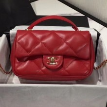 Chanel Quilted Lambskin Classic Small Flap Bag with Top Handle AS1114 Red 2019 Collection CE01789