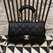 Chanel Quilted Lambskin Medium Flap Bag with Ring Top Handle AS1358 Black 2020 Collection CE01223