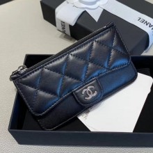 Chanel Quilted Lambskin Zipped Classic Card Holder AP0767 Black/Silver 2019 Collection CE01256