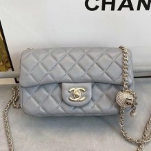 Chanel Quilted Leather Flap Bag with Crystal Ball AS1787 Gray 2020 Collection CE03674