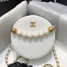 Chanel Quilted Leather Pearl Round Clutch with Chain White 2019 Collection CE00600