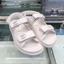 Chanel Quilted Strap Flat Sandals G3445 White 2020 Collection CE01095