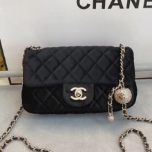 Chanel Quilted Velvet Flap Bag with Crystal Ball AS1787 Black 2020 Collection CE03970