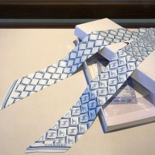 Chanel Quilting CC Print Silk Slim Bandeau Scarf 5x120cm Light Blue 2020 Collection CE01623
