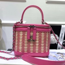 Chanel Rattan Woven Small Vanity Case AS1352 Pink/Beige 2020 Collection CE04063