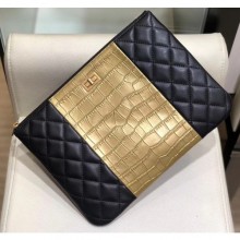 Chanel Reissue 2.55 Lambskin and Crocodile Embossed Calfskin Pouch Clutch Bag A82725 Black/Gold 2019 CE03181